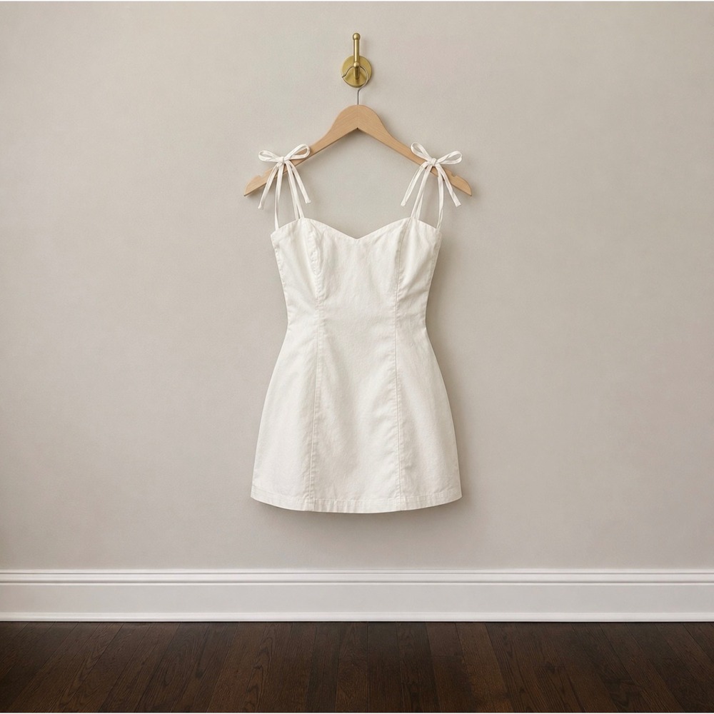 Blue Blush White Tie Shoulder Mini Dress Sweetheart Neck IBD30127 Womens Small